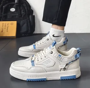 2025 Spring Men’s Leather Panel Shoes – Trendy Low Top White Casual Sports Sneakers