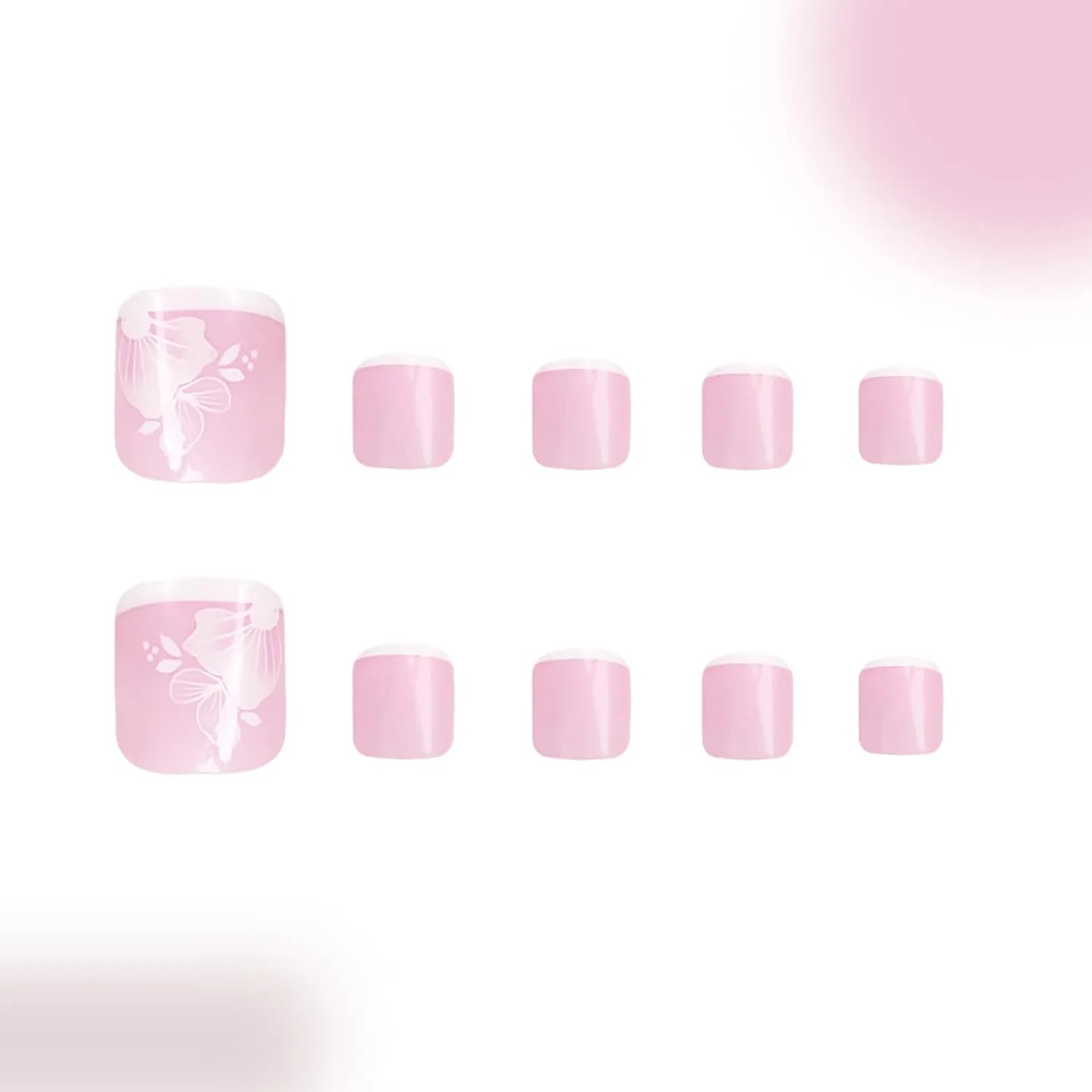 24 Pcs Pink Press on Toenails Short Square Fake Toe Nails with Glue Spring Summer Flower False Toenails Glossy Full Cover Acrylic Toenails with Design French Tip Toe Nail Press on for Women Girls