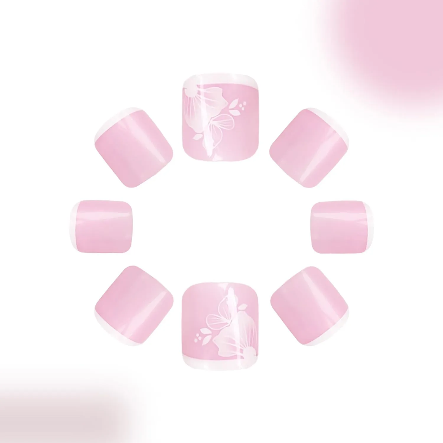 24 Pcs Pink Press on Toenails Short Square Fake Toe Nails with Glue Spring Summer Flower False Toenails Glossy Full Cover Acrylic Toenails with Design French Tip Toe Nail Press on for Women Girls