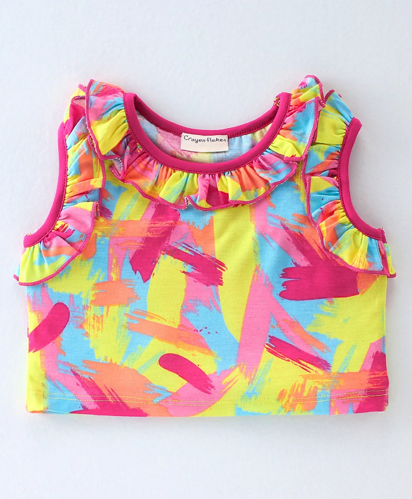 Abstract Printed Frilled Top Flapped Short Set