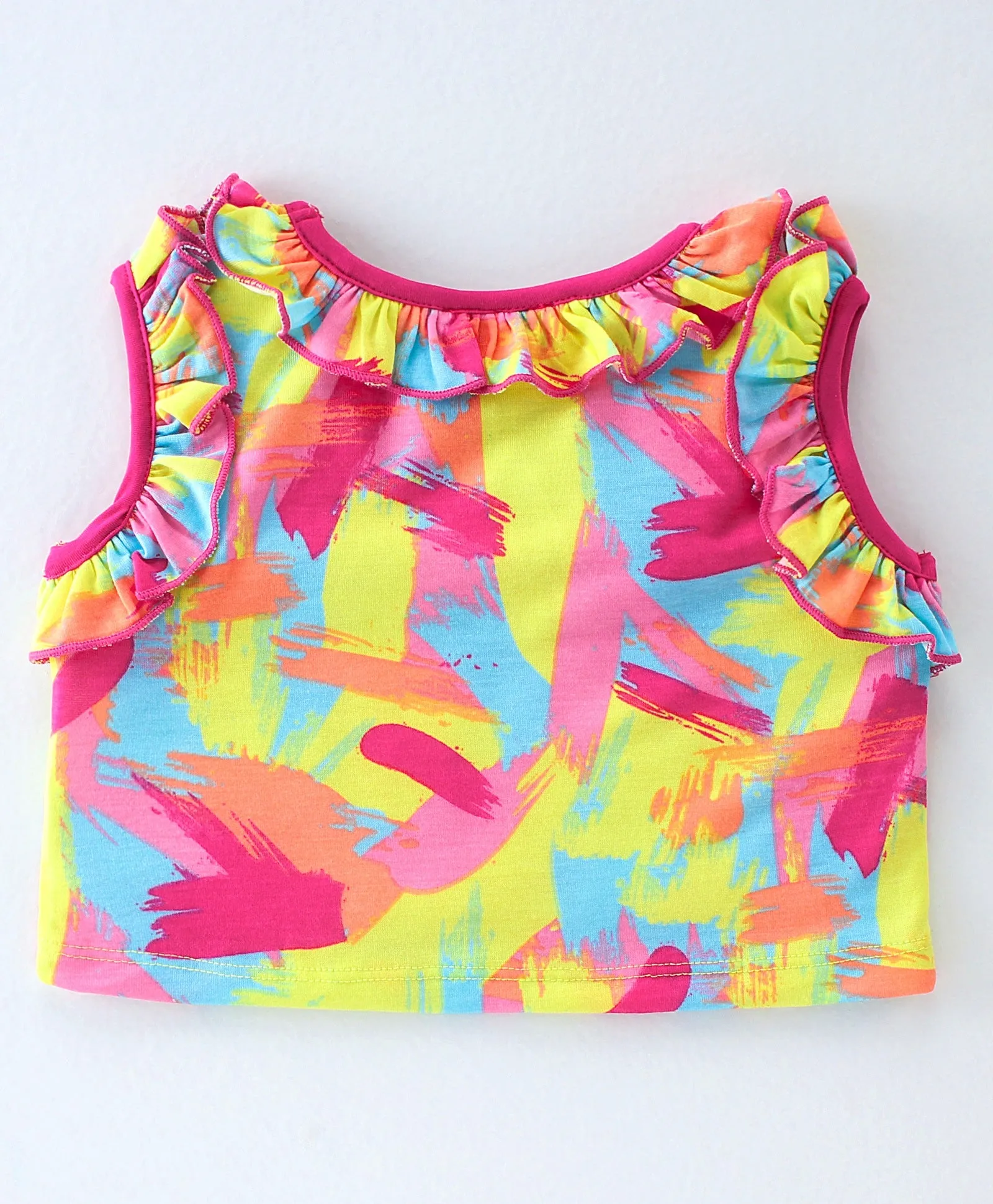 Abstract Printed Frilled Top Flapped Short Set