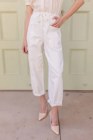 Ada High Rise Crop Wide Barrel Cargo Pants Cream