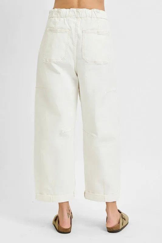 Ada High Rise Crop Wide Barrel Cargo Pants Cream