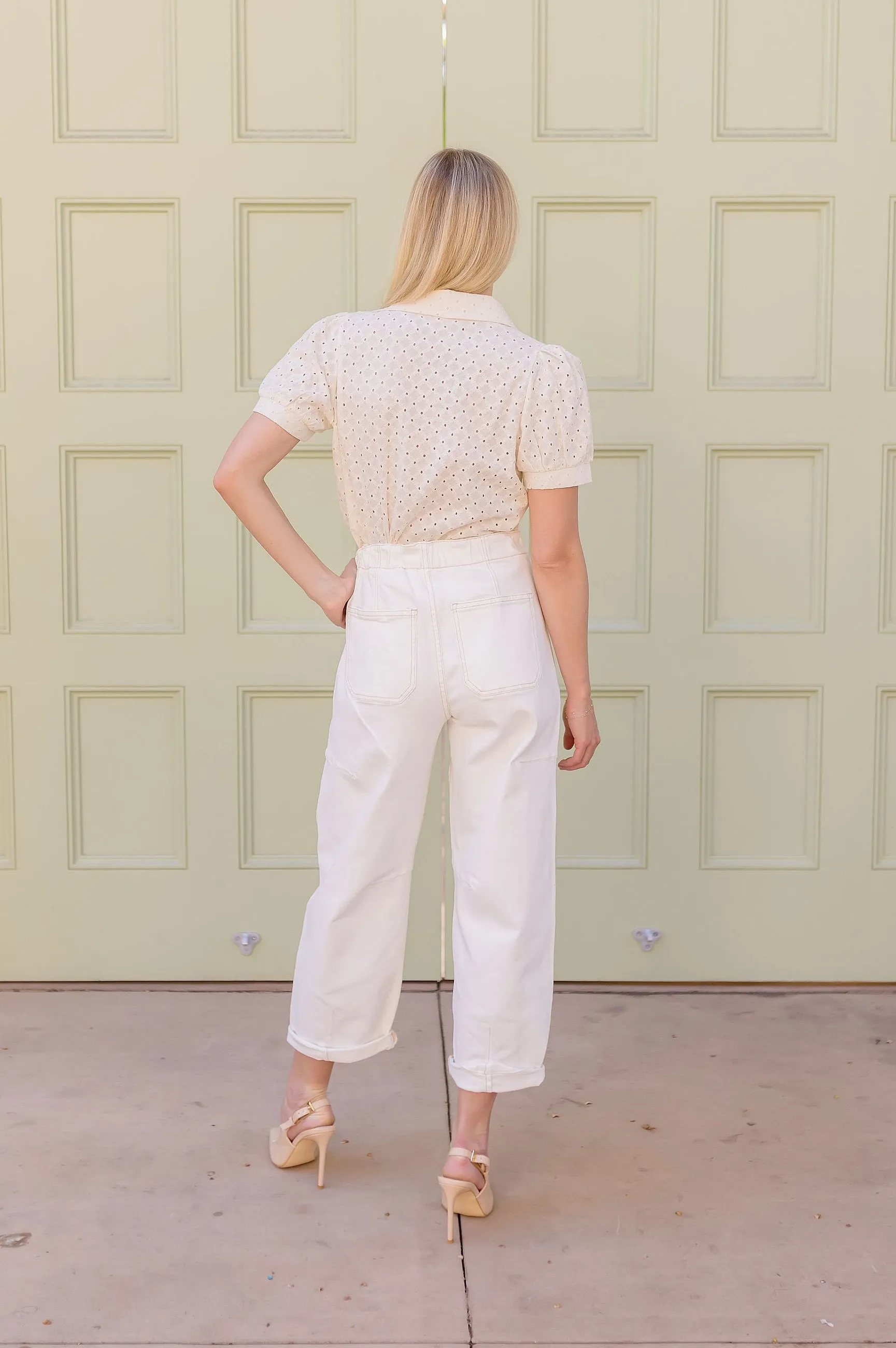 Ada High Rise Crop Wide Barrel Cargo Pants Cream