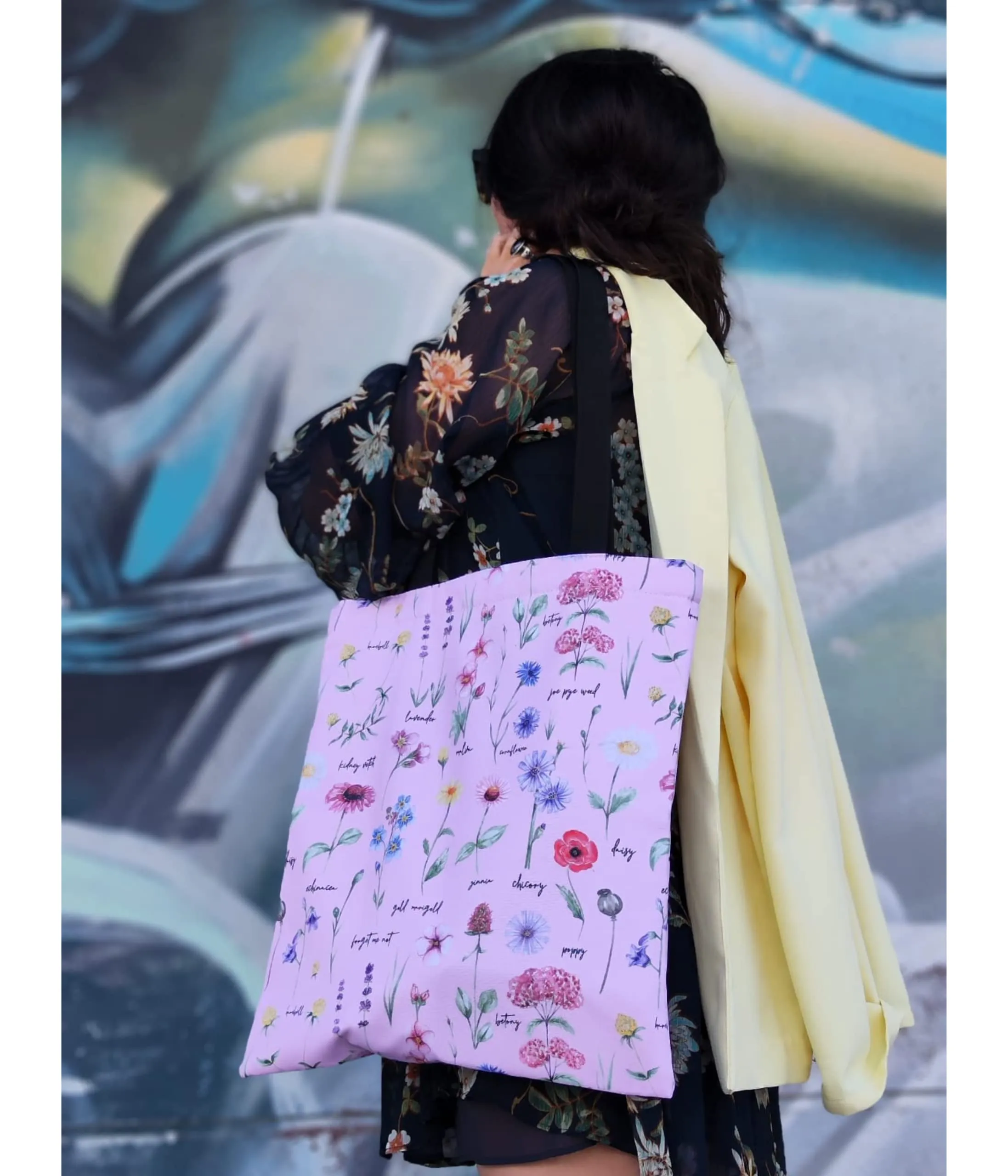 Aesthetic tote bag with zipper - Printed jute bag