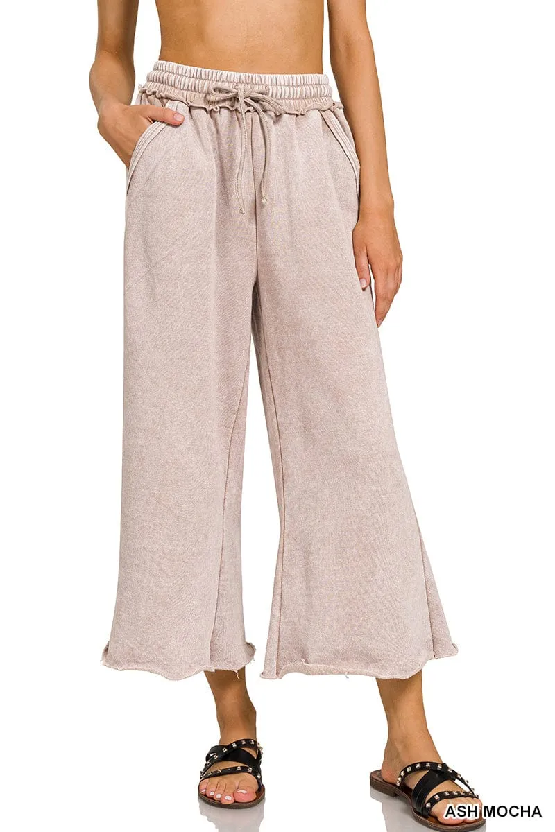 Ash Mocha Acid Wash Fleece Palazzo Sweatpants