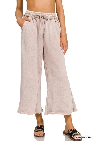 Ash Mocha Acid Wash Fleece Palazzo Sweatpants