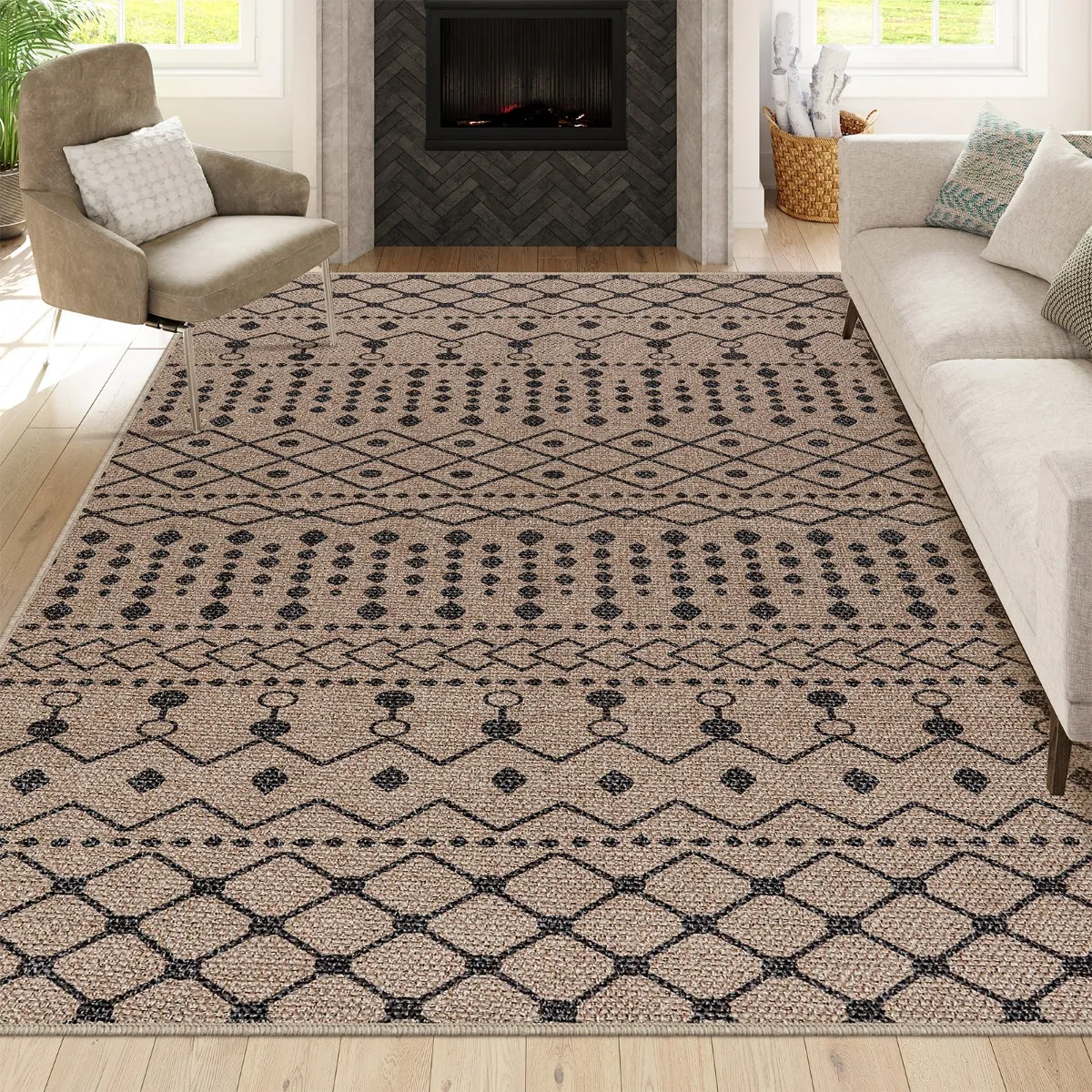 Aude Farmhouse Tribal Easy Jute Beige Rug