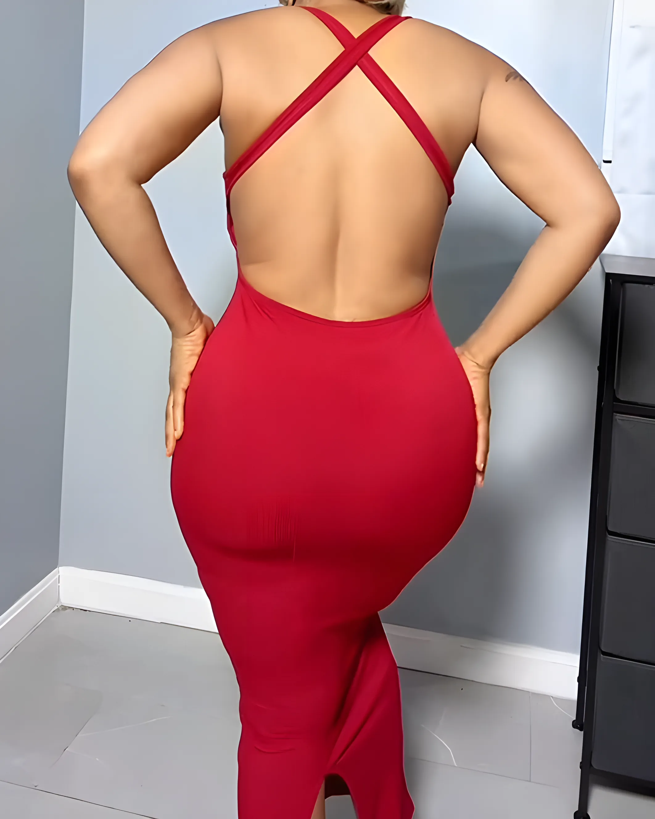 Backless Tummy Control Ribbed Bodycon Dress
