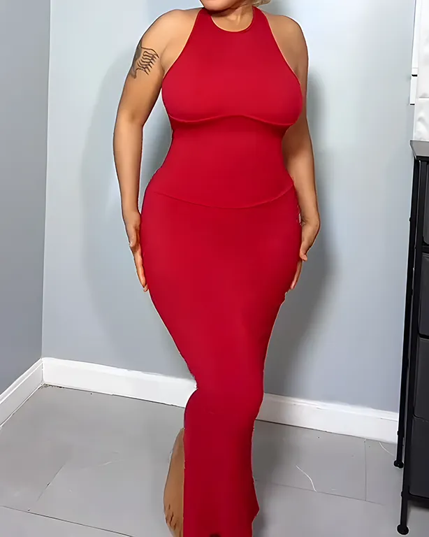 Backless Tummy Control Ribbed Bodycon Dress