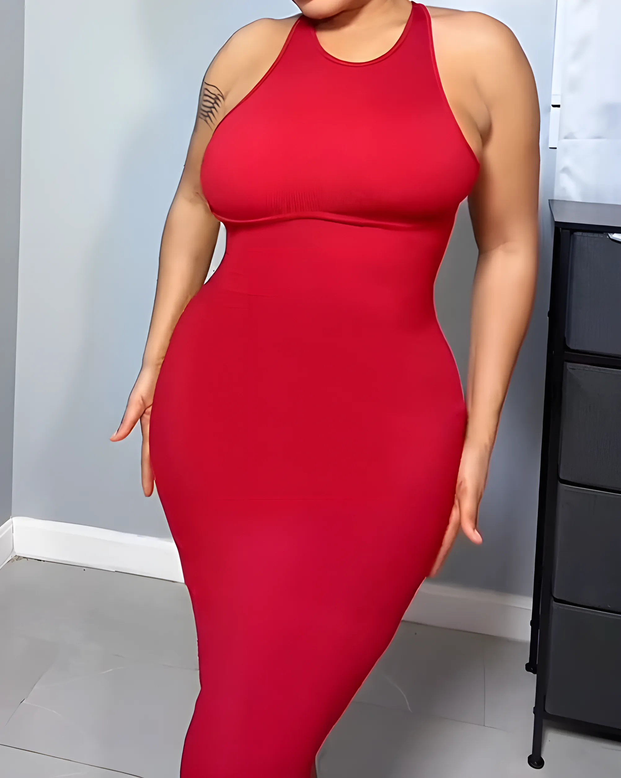 Backless Tummy Control Ribbed Bodycon Dress