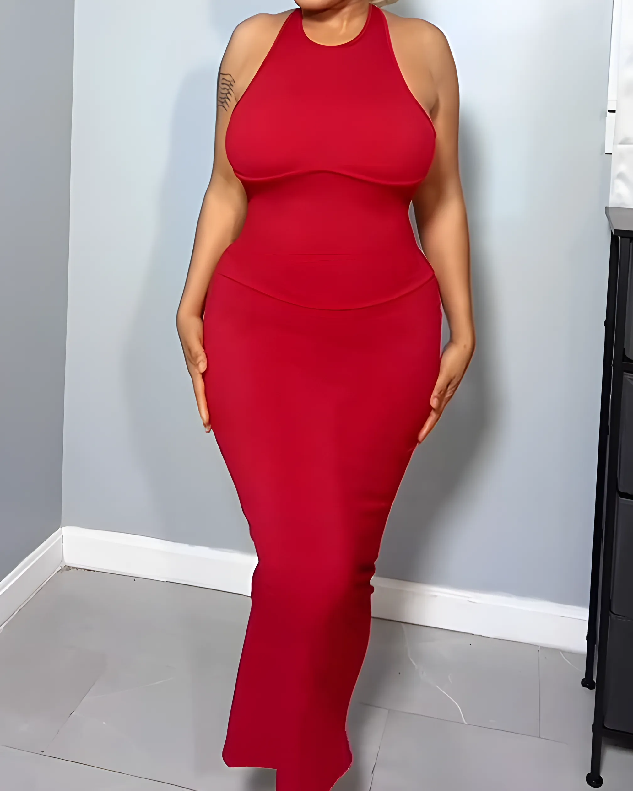 Backless Tummy Control Ribbed Bodycon Dress