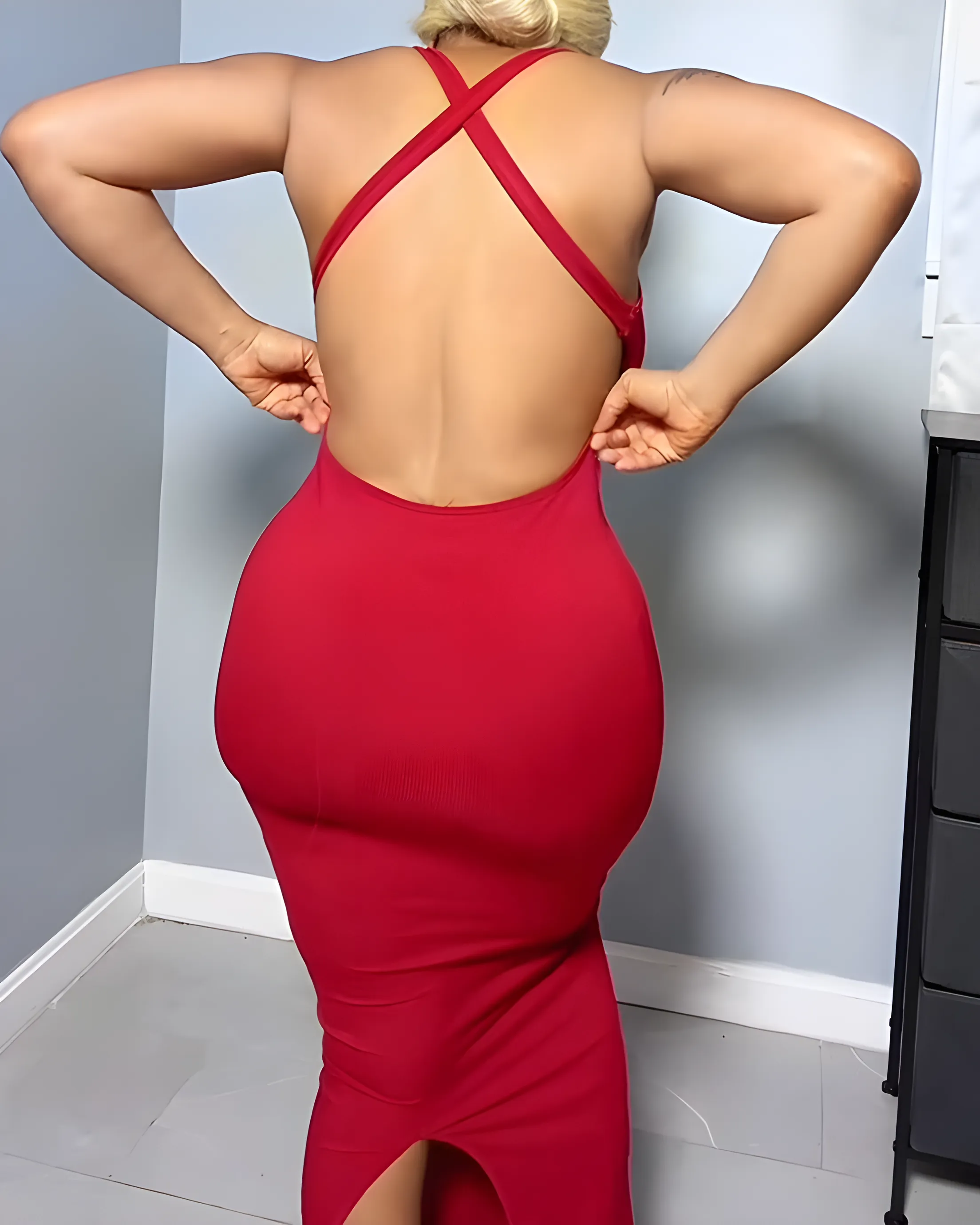 Backless Tummy Control Ribbed Bodycon Dress