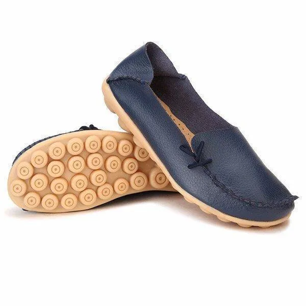 Big Size Pure Color Slip On Lace Up Soft Sole Comfortable Flat Loafers