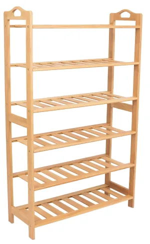 BirdRock Home Free Standing Bamboo Shoe Rack with Handles - 6 Tier - Wood - Closets and Entryway - Organizer - Fits 18 Pairs of Shoes