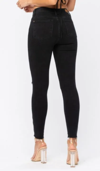 Black Destroyed Leopard Patch Skinny Judy blue jeans