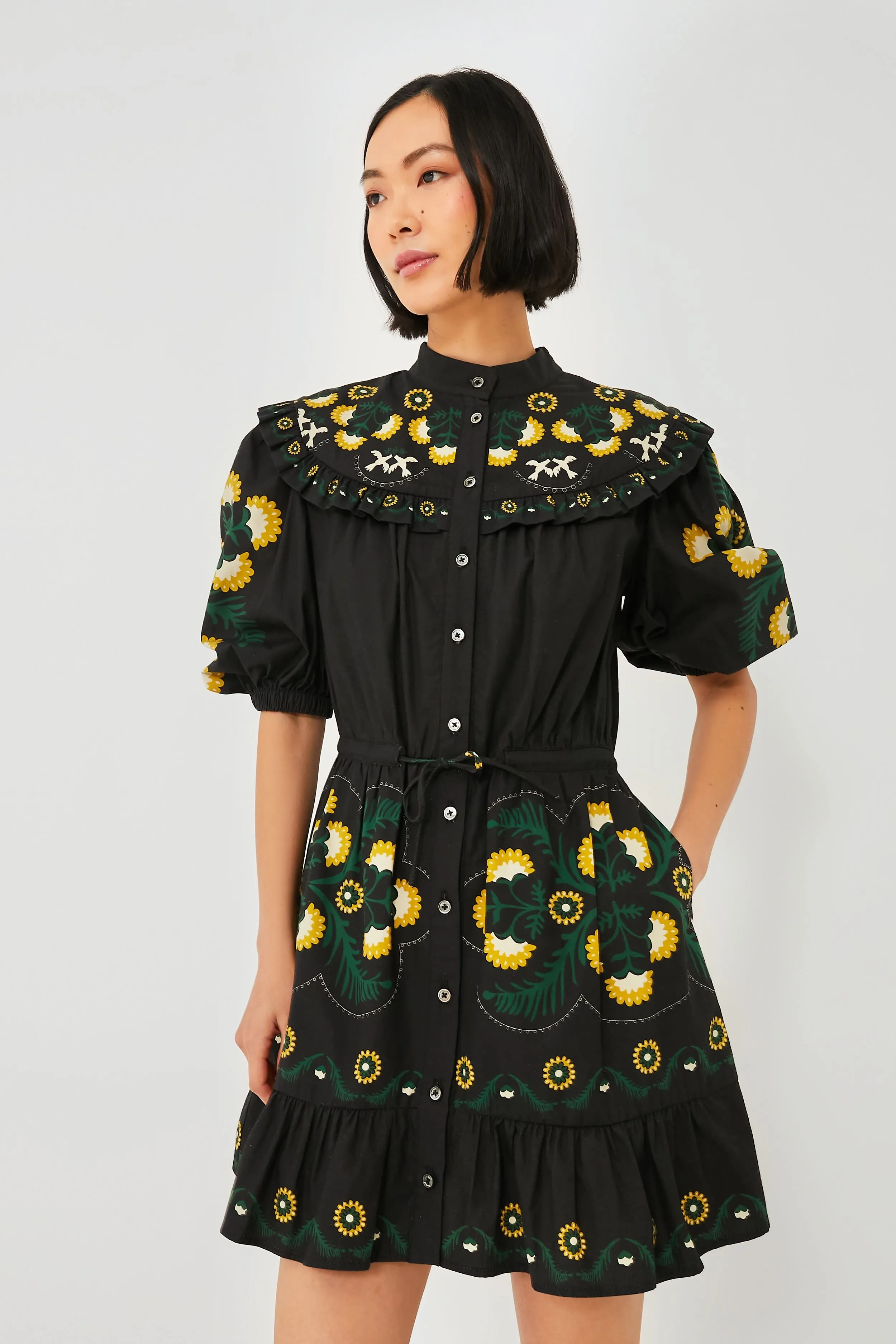 Black Perle Print Puff Sleeve Dress