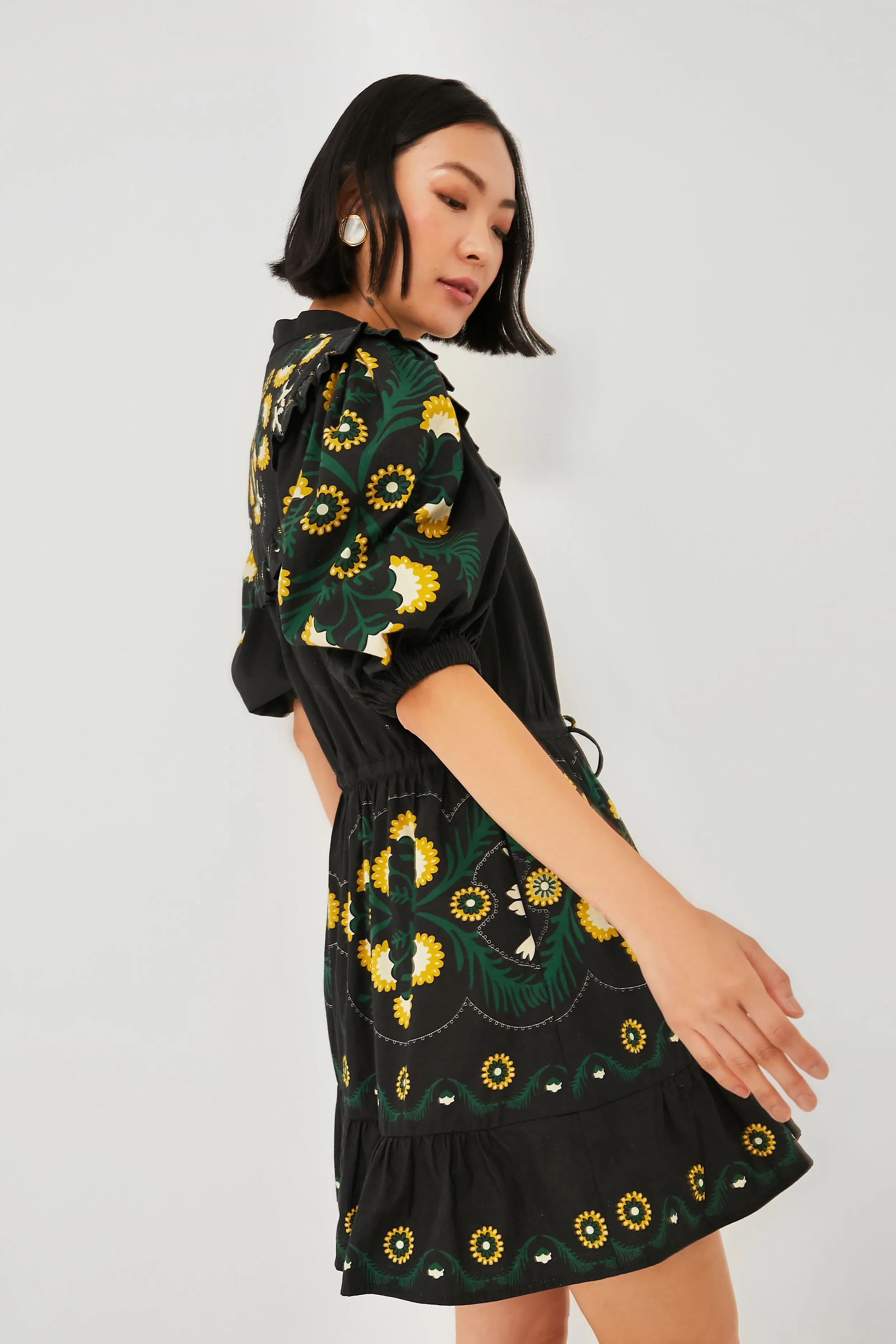 Black Perle Print Puff Sleeve Dress