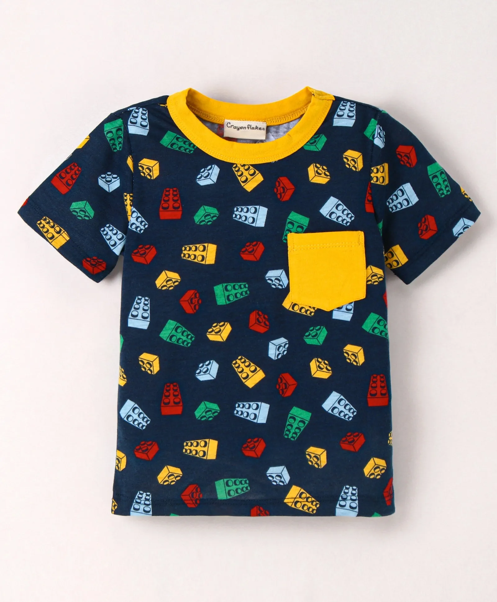 Blocks Printed Tshirt Short Set - Navy