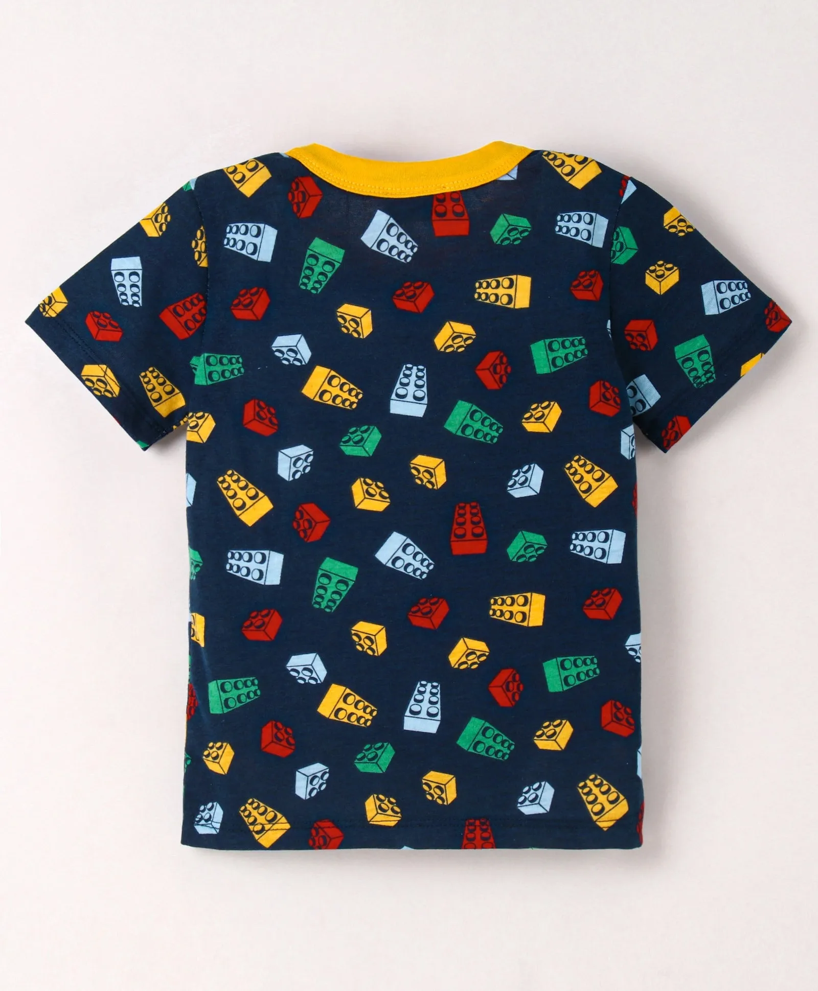 Blocks Printed Tshirt Short Set - Navy