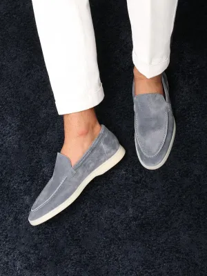 Blue Suede Athena Yatch Loafers with White Soles - Summer 2024 Collection