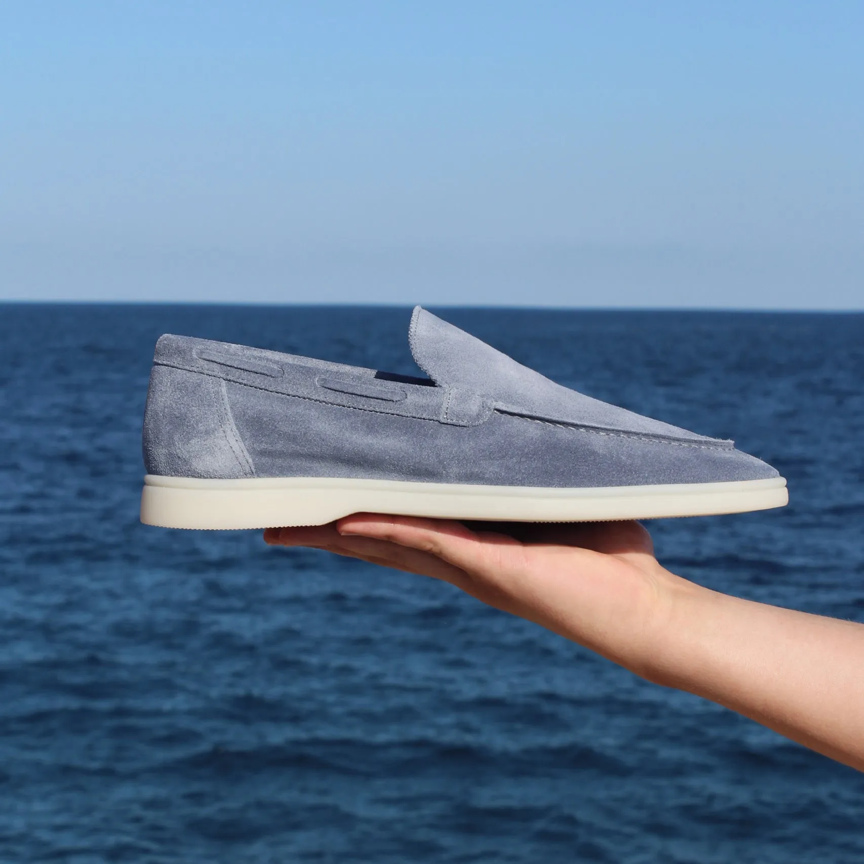 Blue Suede Athena Yatch Loafers with White Soles - Summer 2024 Collection