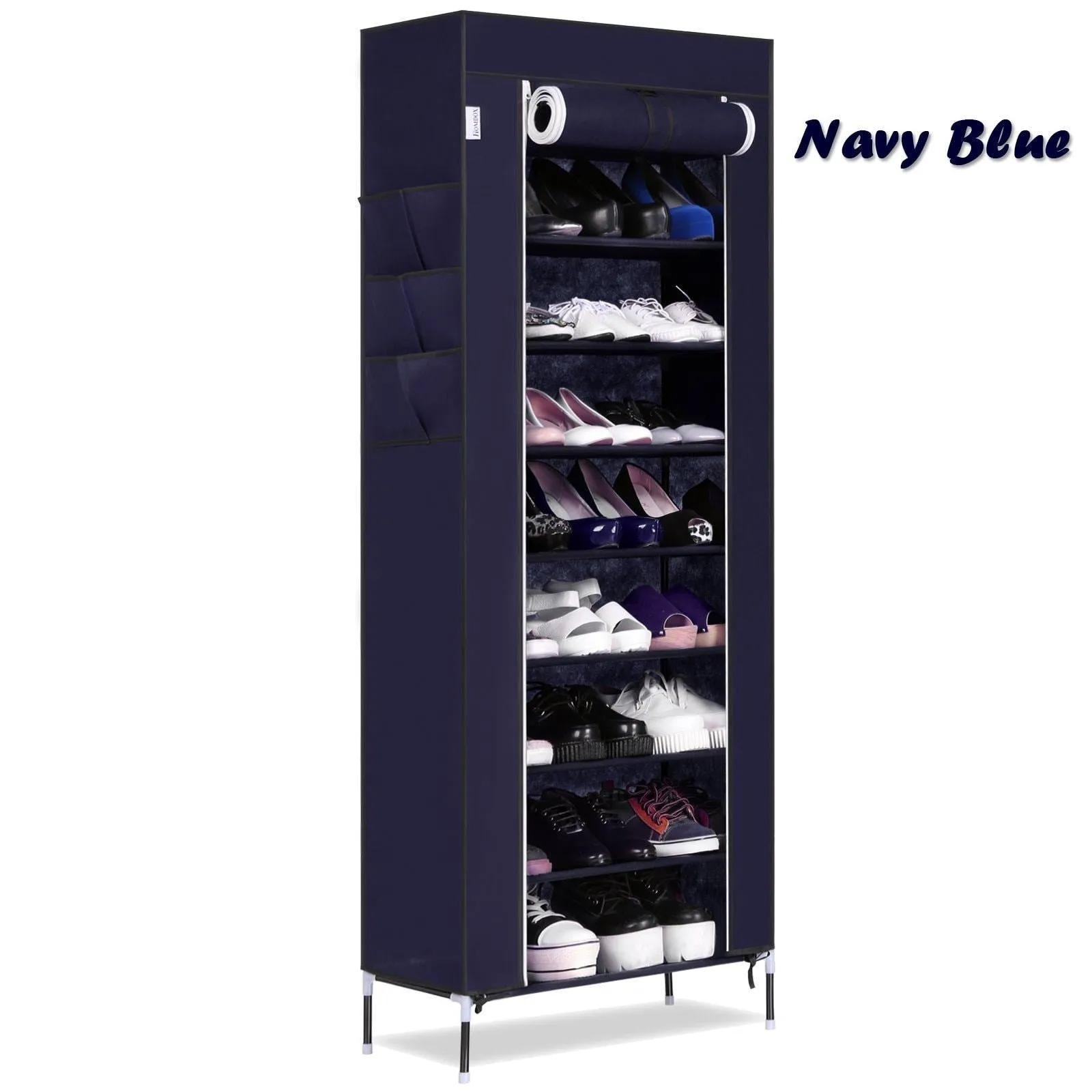 Bluefringe Shoe Rack with Dustproof Cover Shoe Closet Shoe Cabinet Storage Organizer Dustproof 27-Pairs Shoe Cabinet - Multi Function Shelf Organizer -(Navy Blue -10 Tier)