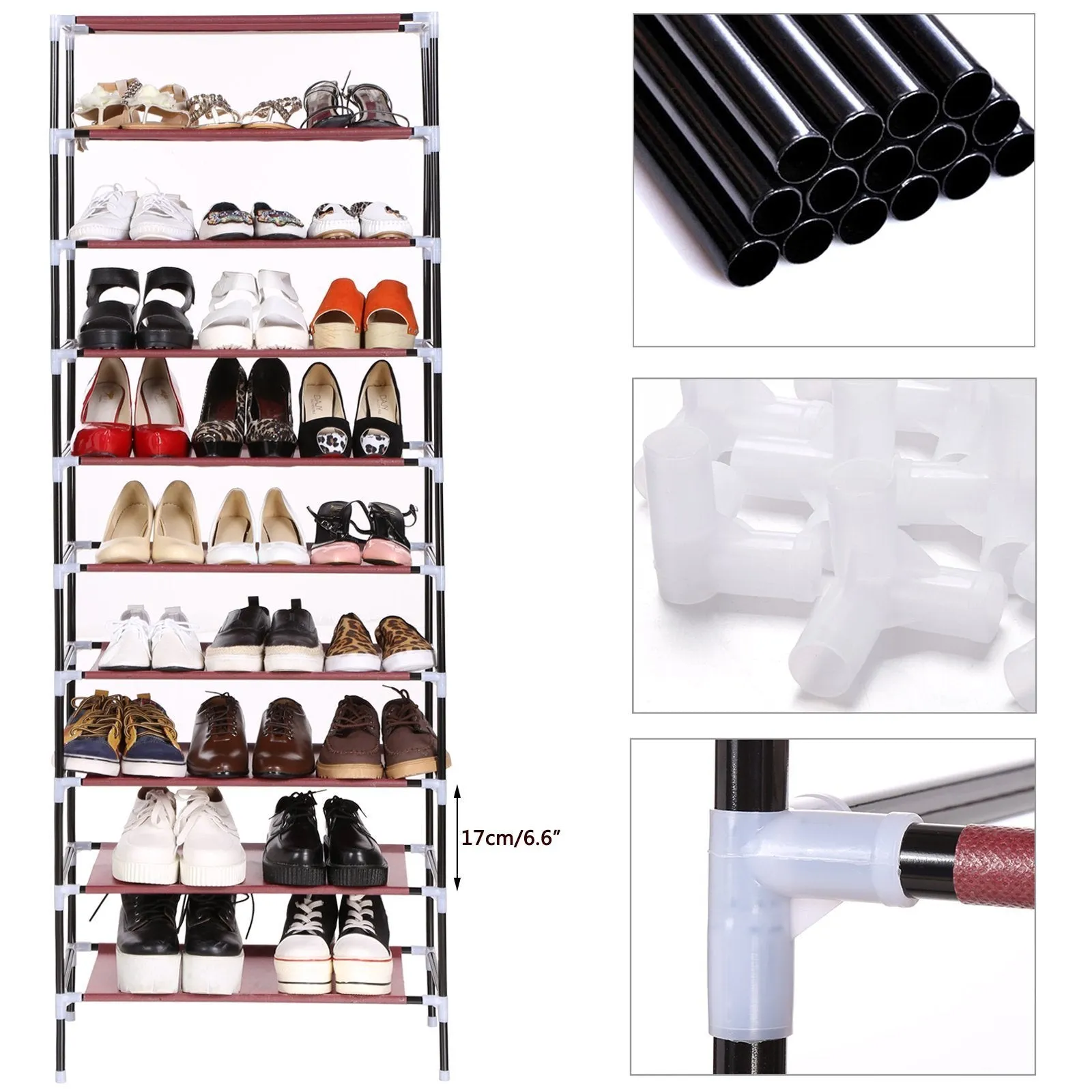Bluefringe Shoe Rack with Dustproof Cover Shoe Closet Shoe Cabinet Storage Organizer Dustproof 27-Pairs Shoe Cabinet - Multi Function Shelf Organizer -(Navy Blue -10 Tier)