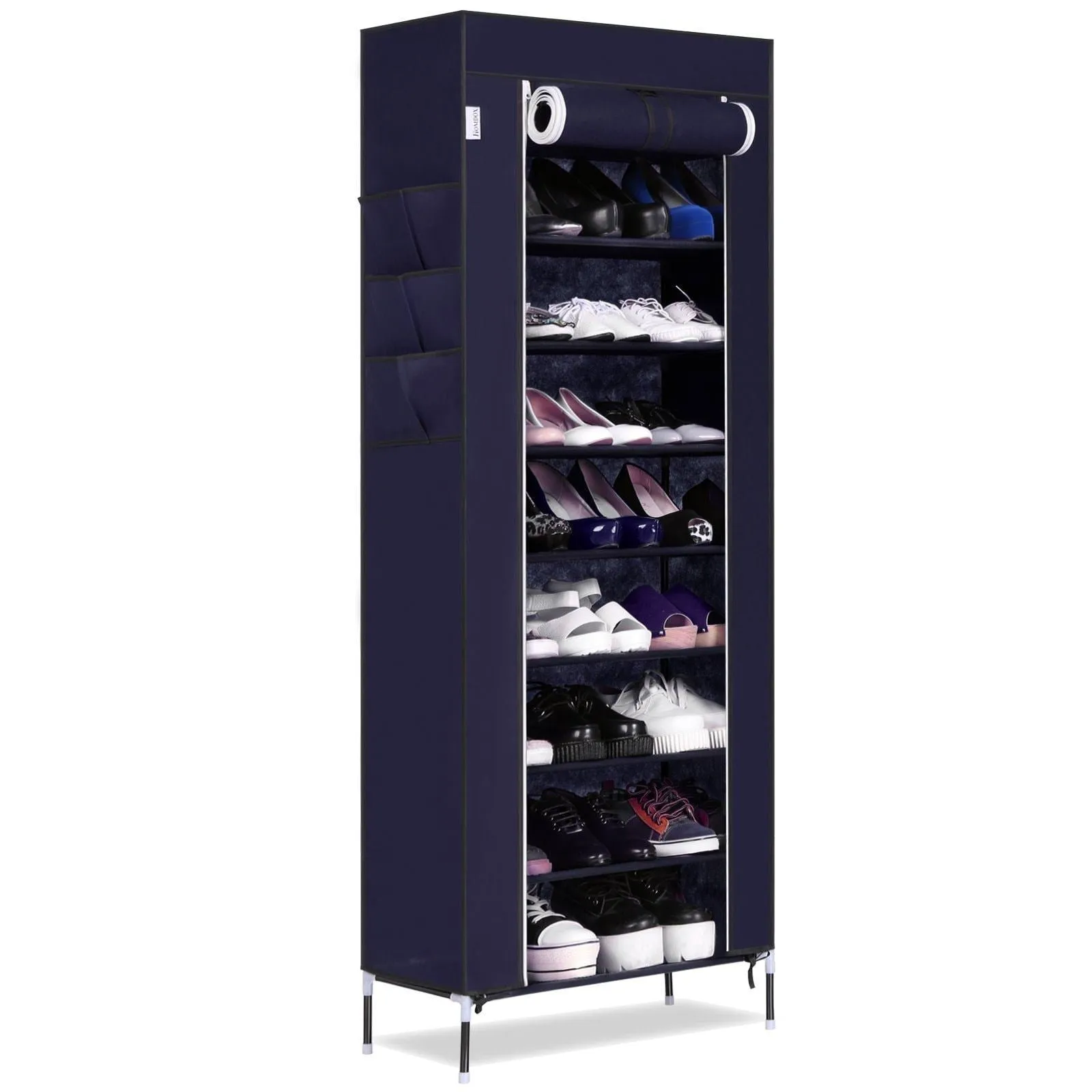 Bluefringe Shoe Rack with Dustproof Cover Shoe Closet Shoe Cabinet Storage Organizer Dustproof 27-Pairs Shoe Cabinet - Multi Function Shelf Organizer -(Navy Blue -10 Tier)
