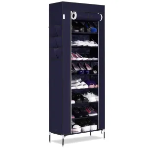Bluefringe Shoe Rack with Dustproof Cover Shoe Closet Shoe Cabinet Storage Organizer Dustproof 27-Pairs Shoe Cabinet - Multi Function Shelf Organizer -(Navy Blue -10 Tier)