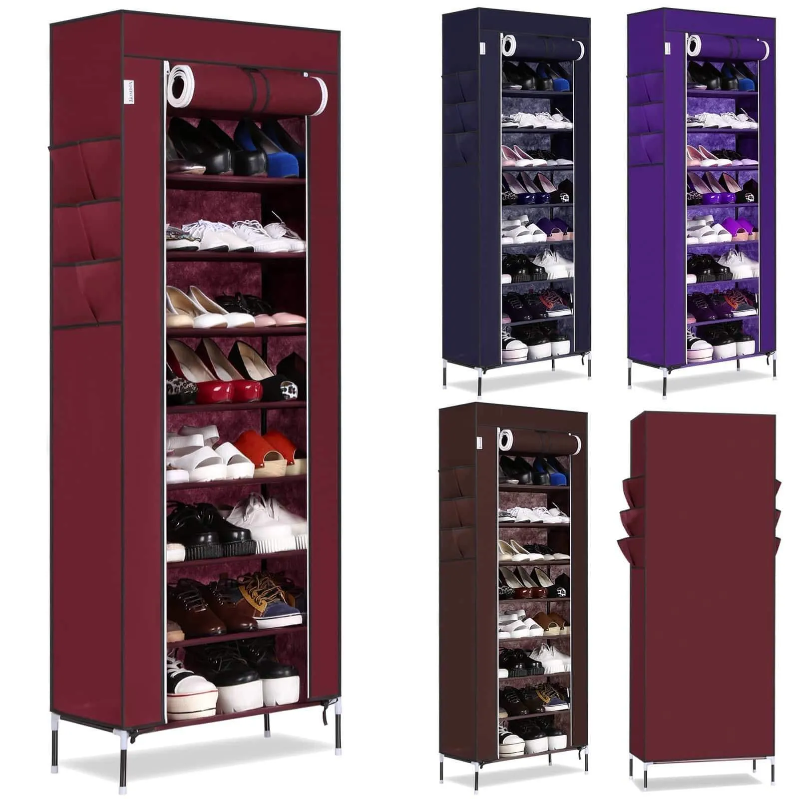 Bluefringe Shoe Rack with Dustproof Cover Shoe Closet Shoe Cabinet Storage Organizer Dustproof 27-Pairs Shoe Cabinet - Multi Function Shelf Organizer -(Navy Blue -10 Tier)