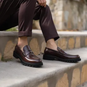 Brown Leather Knowlton Penny Loafers with Chunky Track Sole - SS23