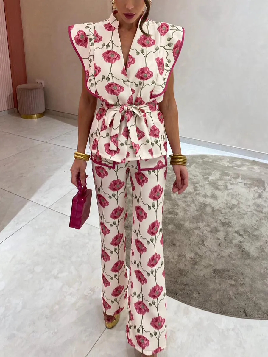 Casual Fashion Floral Print Tie-down Single-breasted Shirt