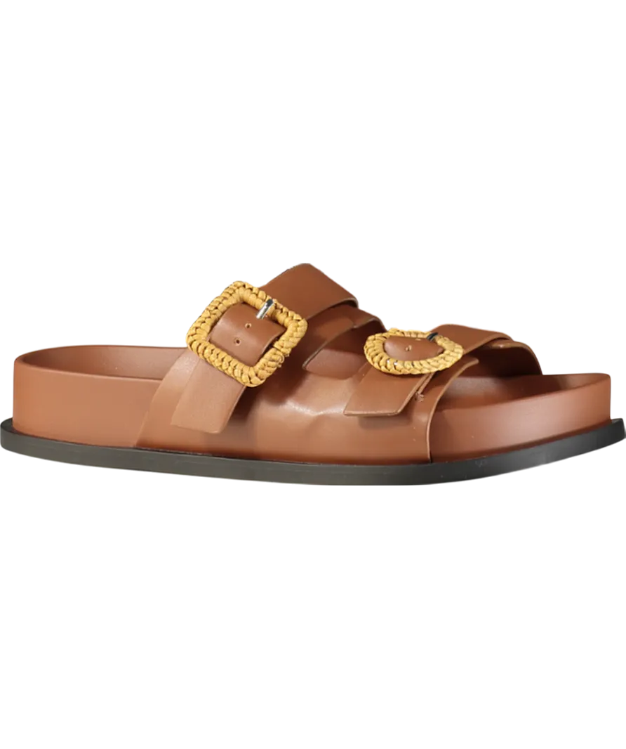 Charles & Keith Brown Woven Buckle Double Strap Sandals UK 4 EU 37 👠