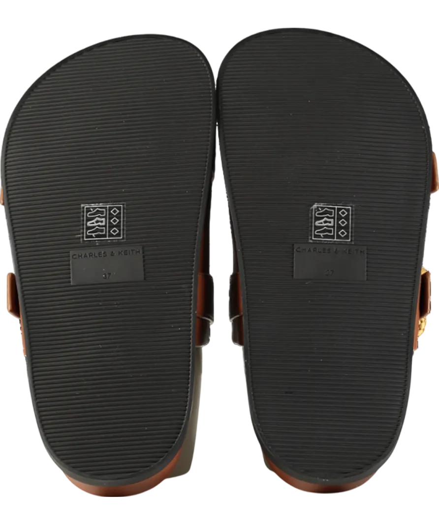 Charles & Keith Brown Woven Buckle Double Strap Sandals UK 4 EU 37 👠