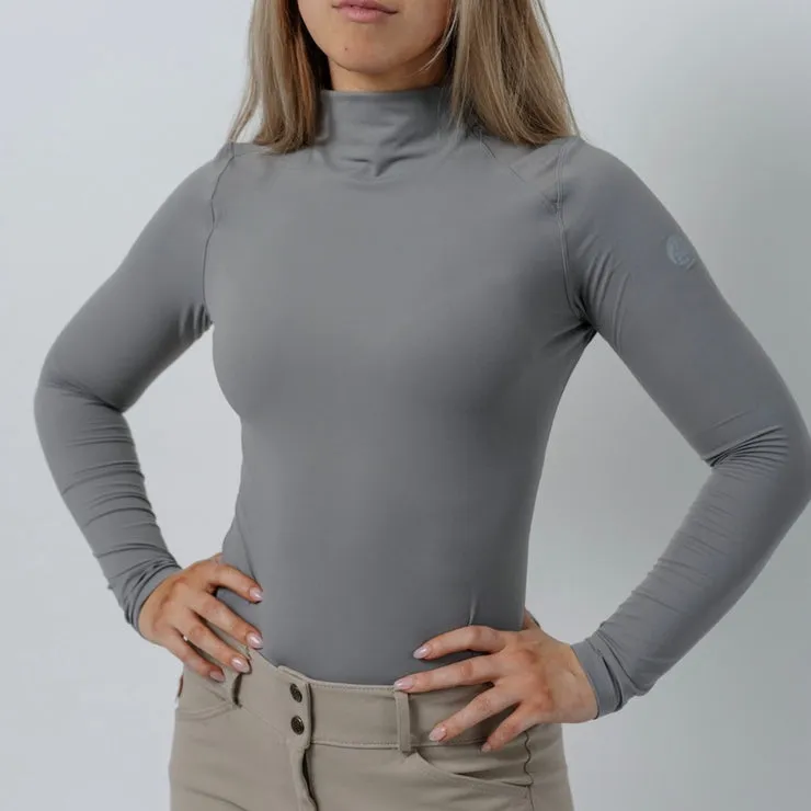 Chloe High Collar Technical Top - London Grey - Ladies