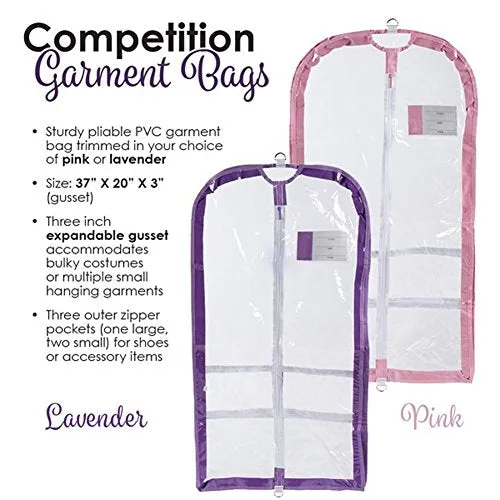 Clear Plastic Garment Bag with Pockets for Dance Competitions Danshuz - Pink
