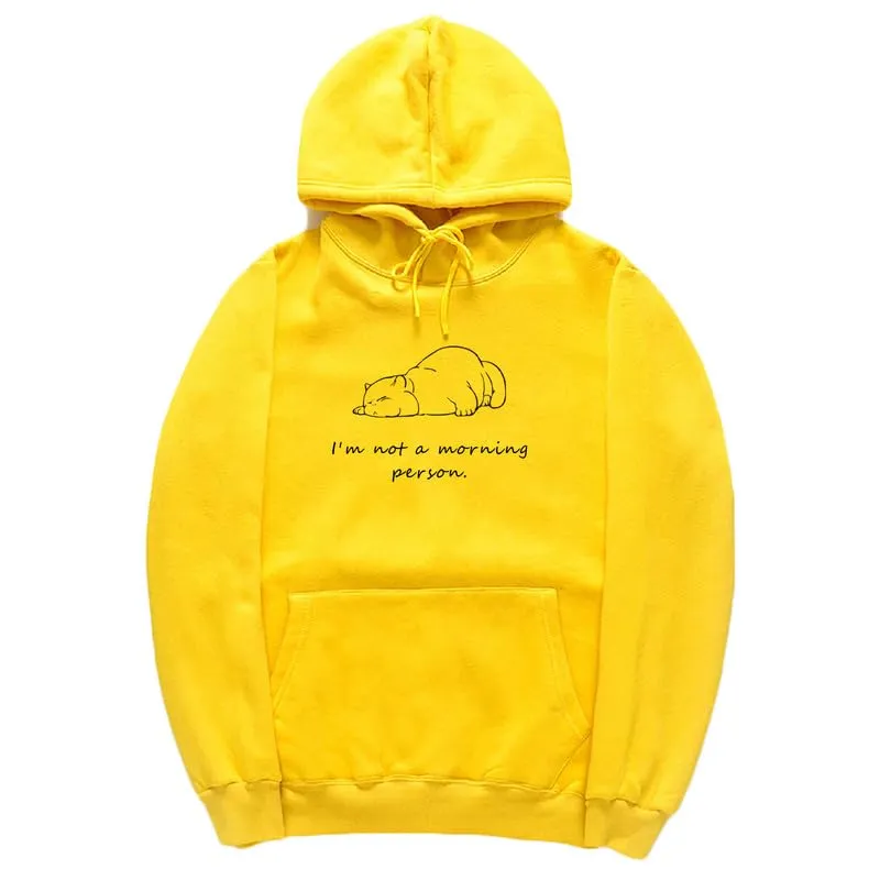 CORIRESHA Unisex Sleeping Cat Hoodie Casual Long Sleeve Drawstring Cotton Letter Sweatshirt