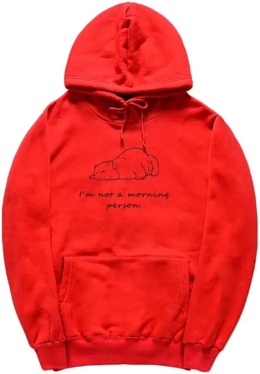 CORIRESHA Unisex Sleeping Cat Hoodie Casual Long Sleeve Drawstring Cotton Letter Sweatshirt