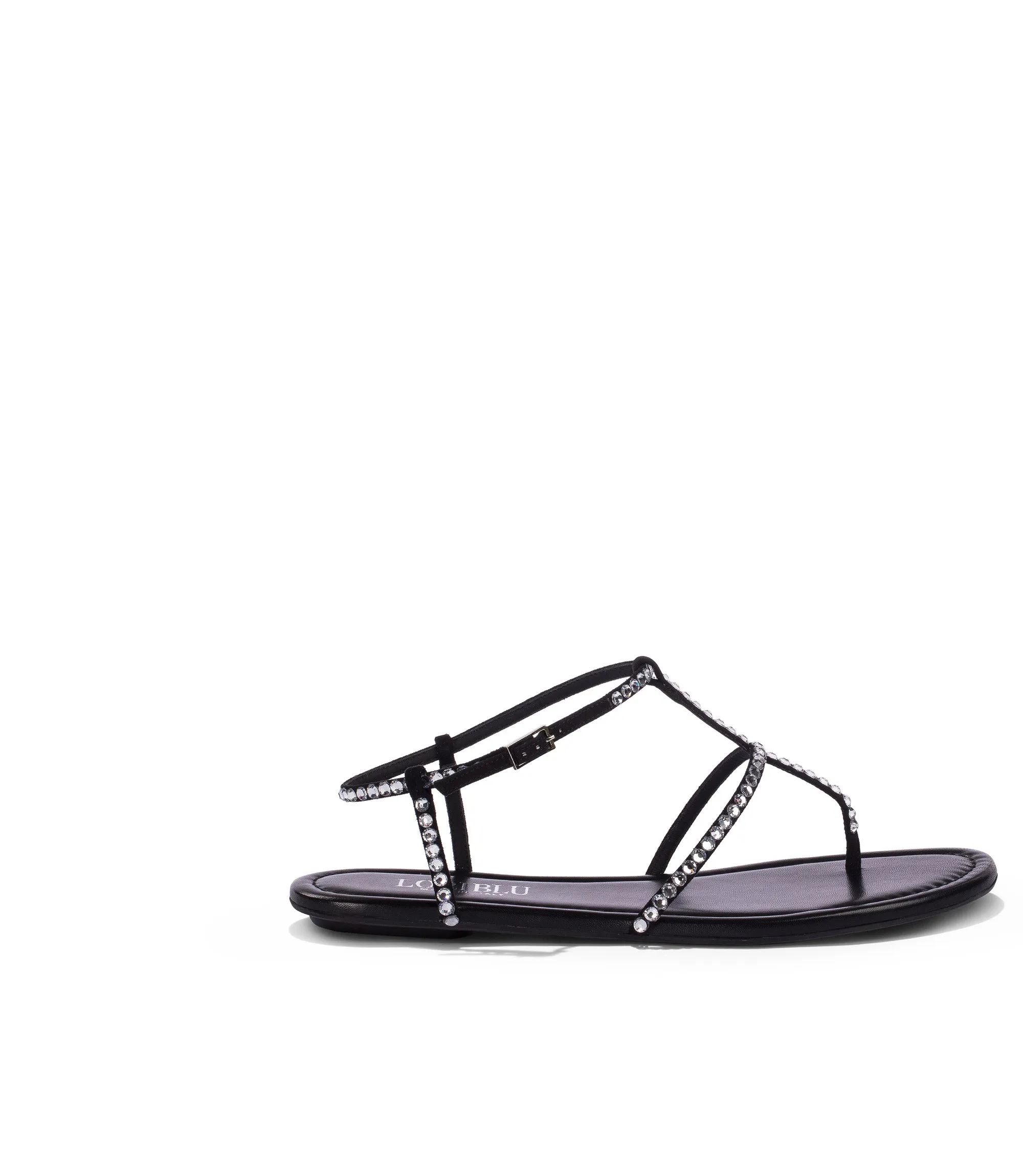 Crystals black suede flat sandals