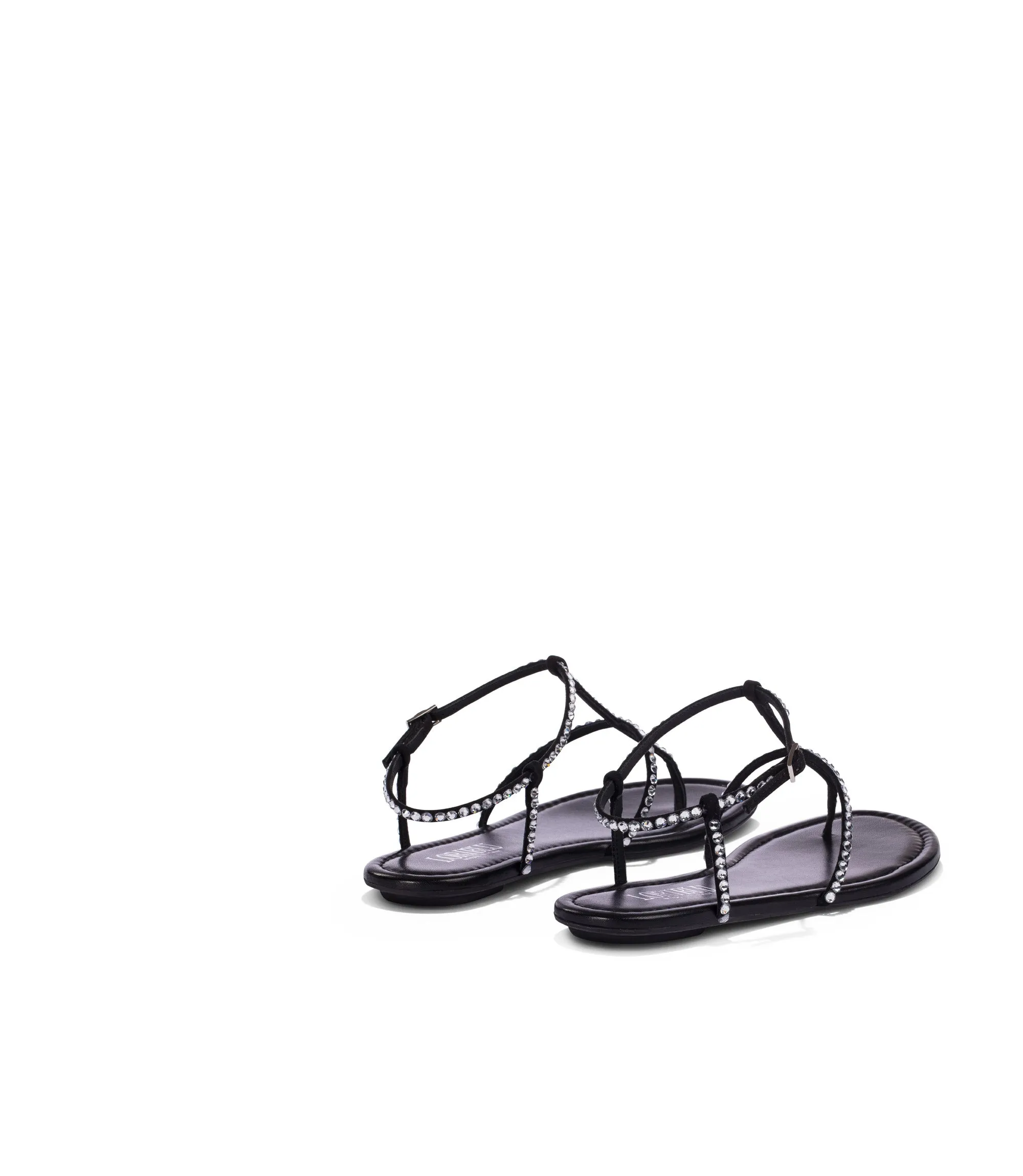 Crystals black suede flat sandals