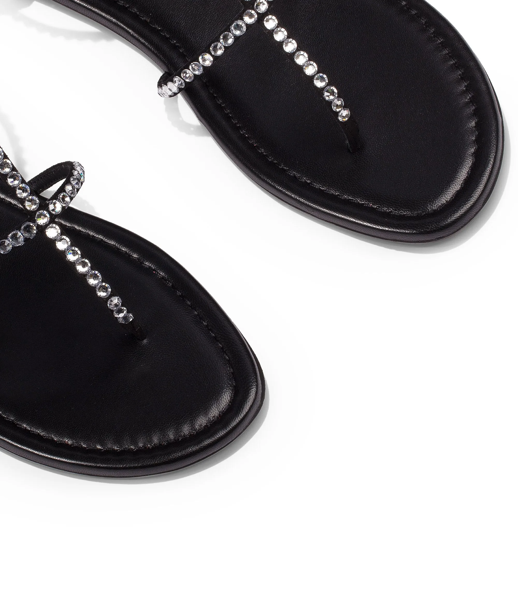 Crystals black suede flat sandals