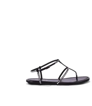 Crystals black suede flat sandals