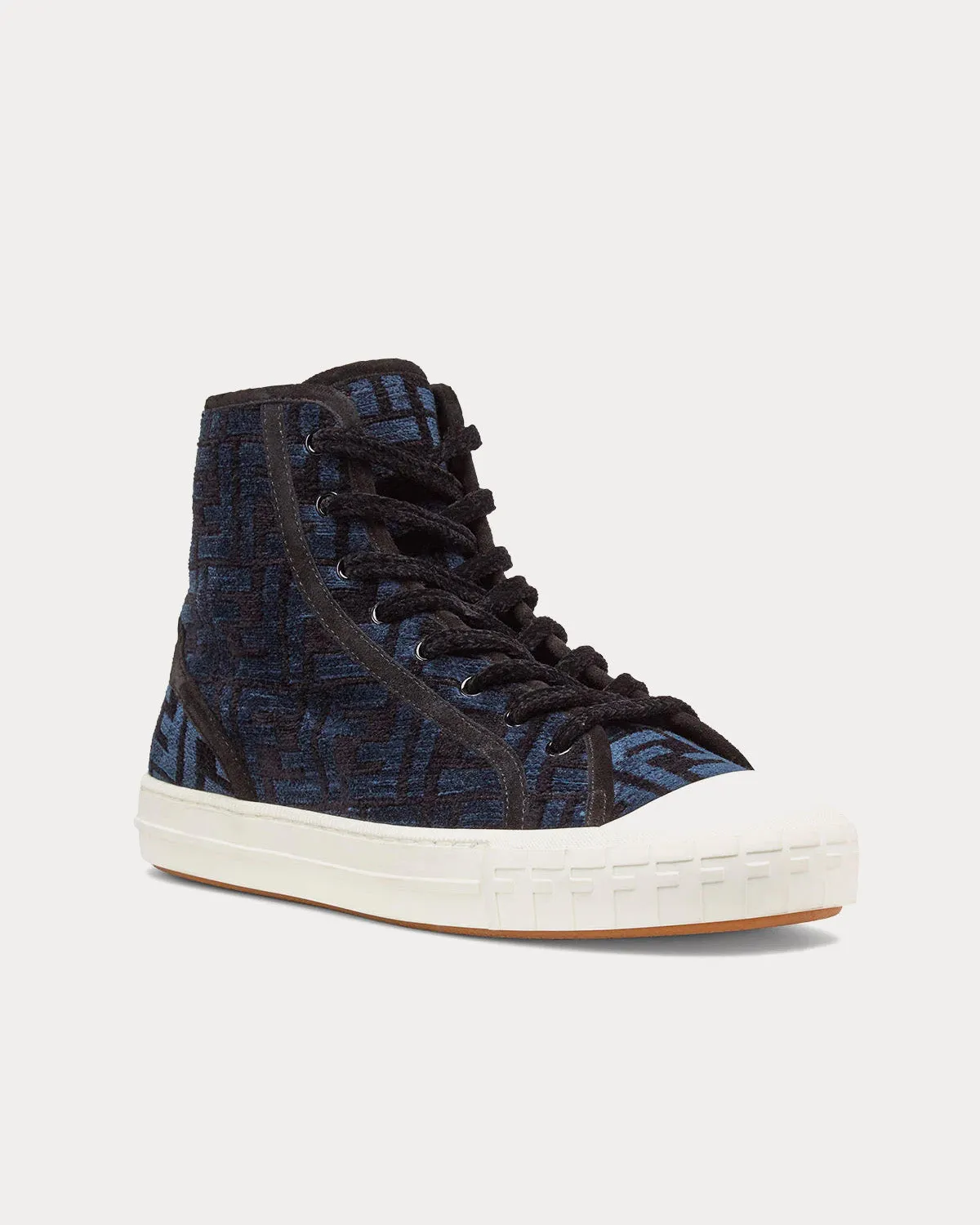 Domino FF Jacquard Fabric Blue High Top Sneakers