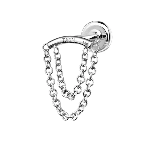 Double Chain Drape Earring by Maria Tash in 14K White Gold