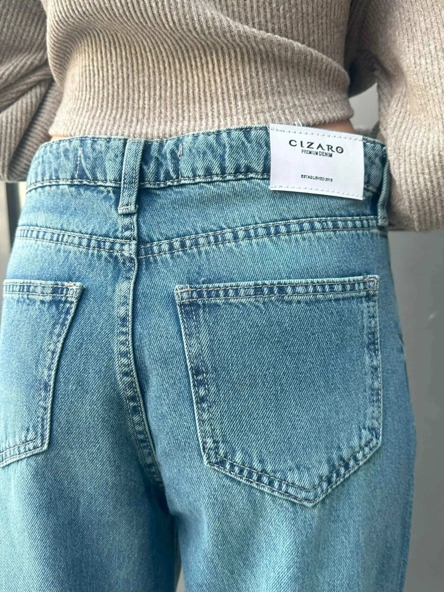 Extreme Wide Leg - Mid Vintage Blue Green Raw Hems Jeans.