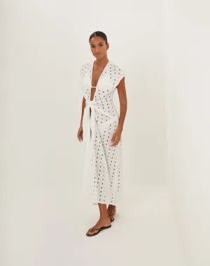 Eyelet Sasha Long Cover Up - Off White