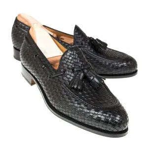 Flat Feet Shoes - Black Hand Woven Braided Leather Acton Loafers with Arch Support