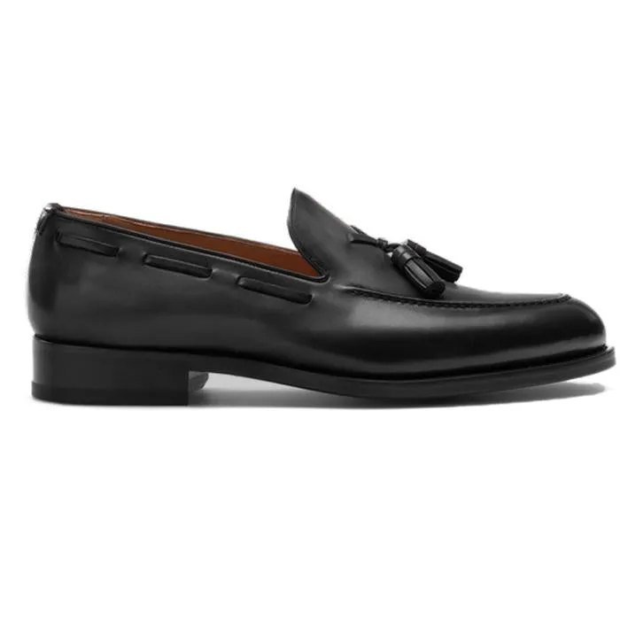 Flat Feet Shoes - Black Leather Barbican Tassel Loafers with Arch Support
