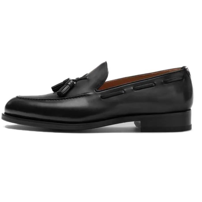 Flat Feet Shoes - Black Leather Barbican Tassel Loafers with Arch Support
